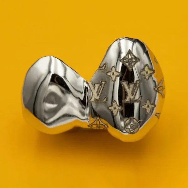 14k Gold Double with Single Tooth Laser Print